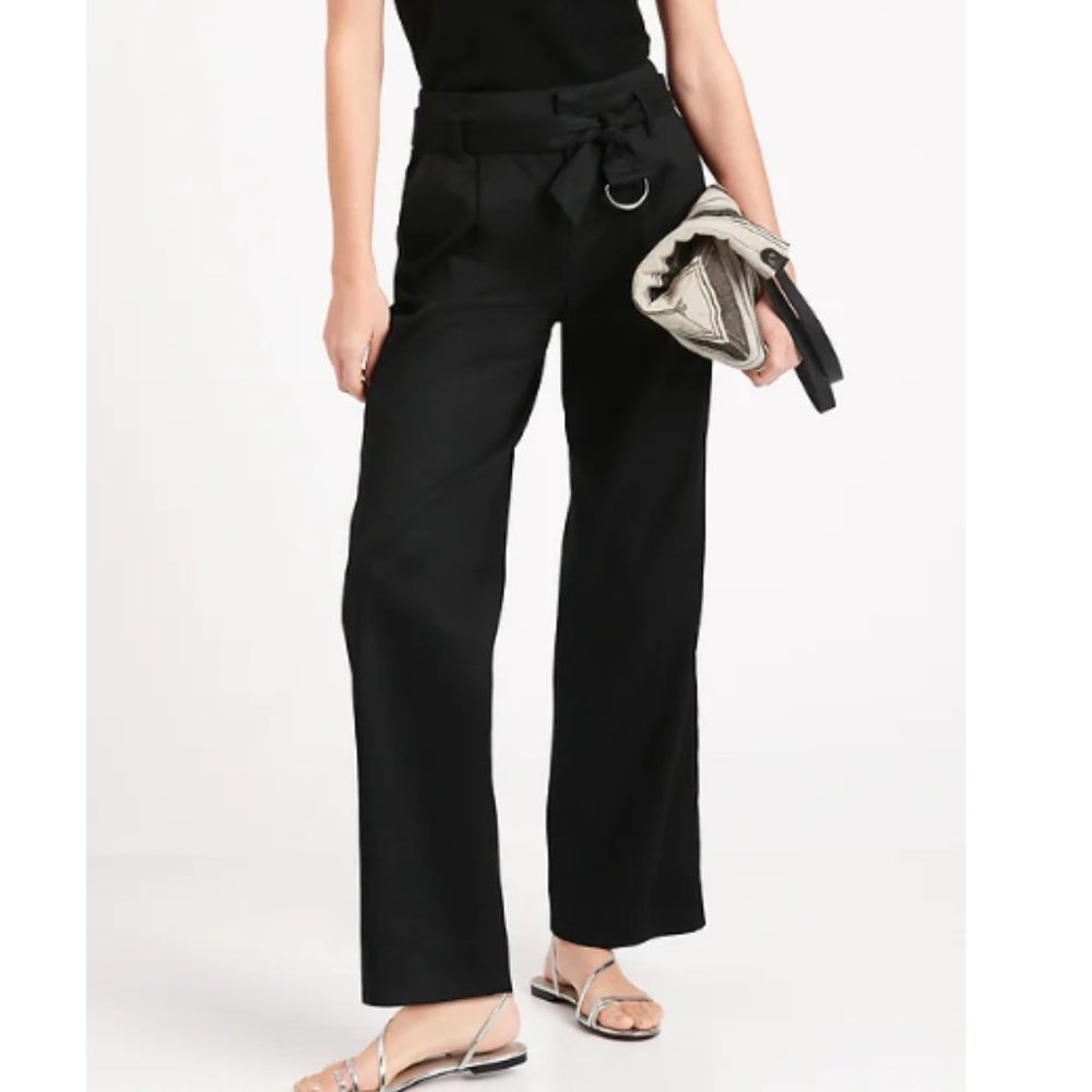 NWT Banana Republic Hi-Rise Wide Leg Linen Cotton Pant 8S Short Black F181